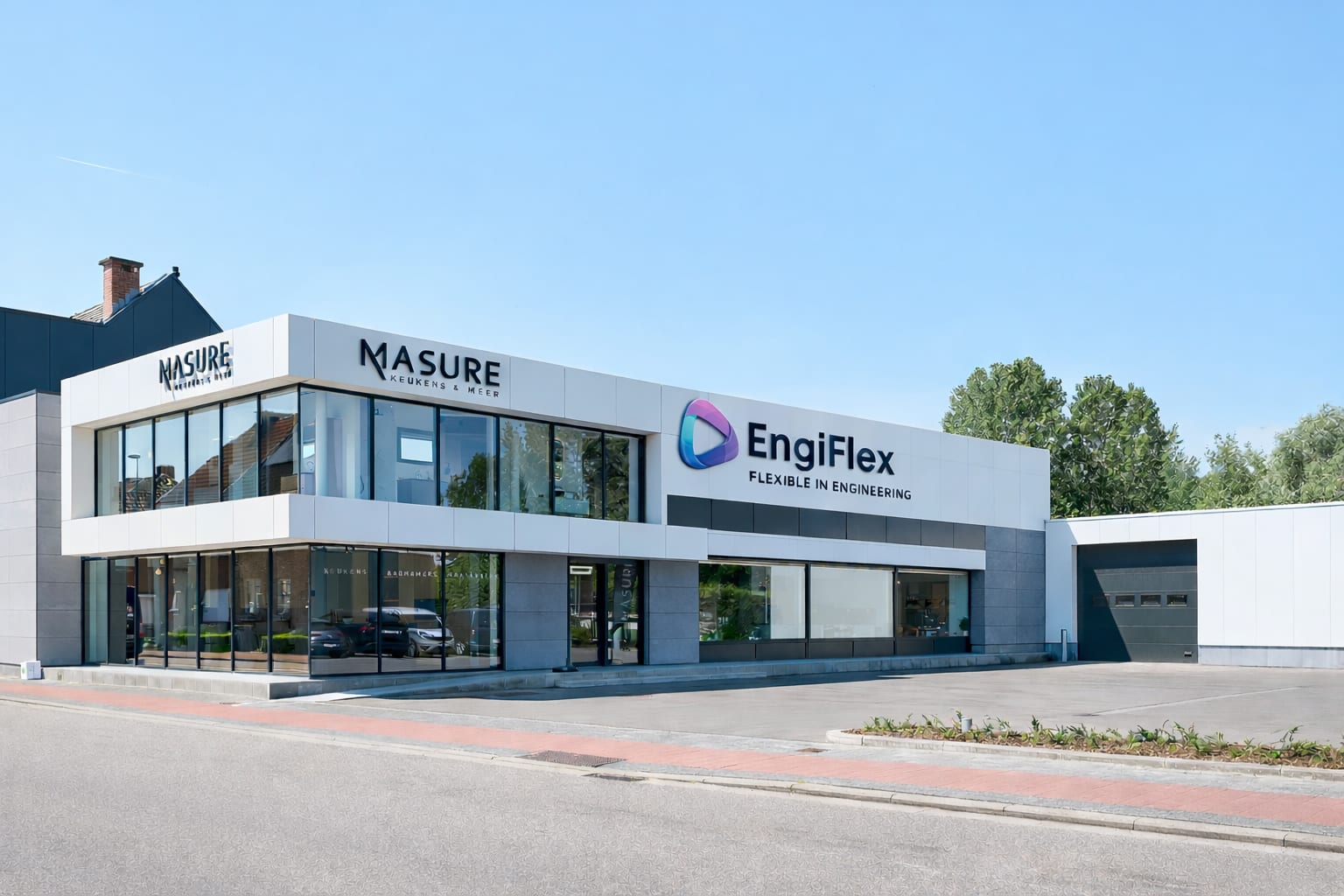 Buitenzicht van het EngiFlex kantoor in Puurs-Sint-Amands